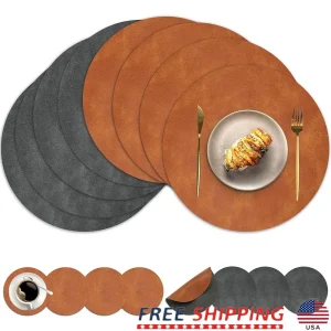 Washable Faux Leather Round Placemats Set