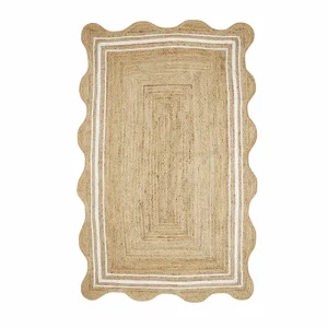 Natural/White Scallop Jute with Border Area Rug