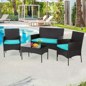 4-Piece Wicker Patio Conversation Furniture Set