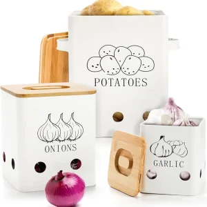 Metal Onion Garlic Potato Jars Set
