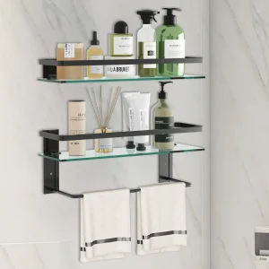 Glass Bathroom Shelf with Towel Bar