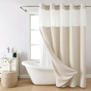 No Hooks Polyester Textured Shower Curtain